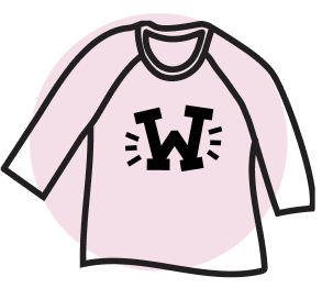 Illustration of a pink long-sleeve shirt with a bold "W" on the front, on a light pink circular background.